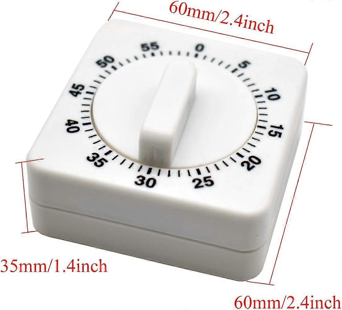 Mechanical kitchen timer, set of 2 portable square 60-minute countdown timers analogue timer with powerful alarm for cooking, cooking exercise (white)