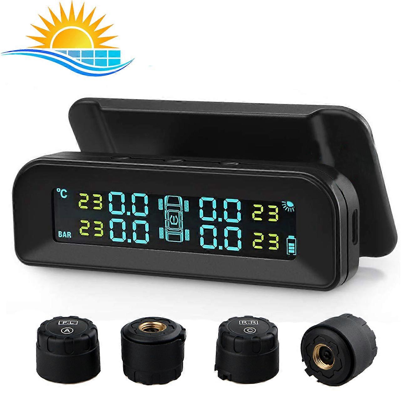 Wireless Tire Pressure Monitoring System Auto Tyre Monitor TPMS Solar W/4 Sensor