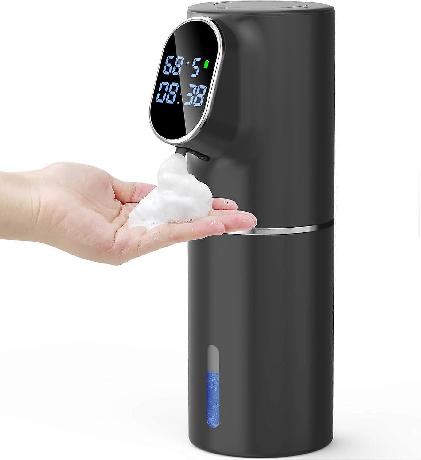 Automatic Foaming Soap Dispenser- LED Time and Temperature Display Auto Dish Soap Dispenser (FOAM-BLACK)