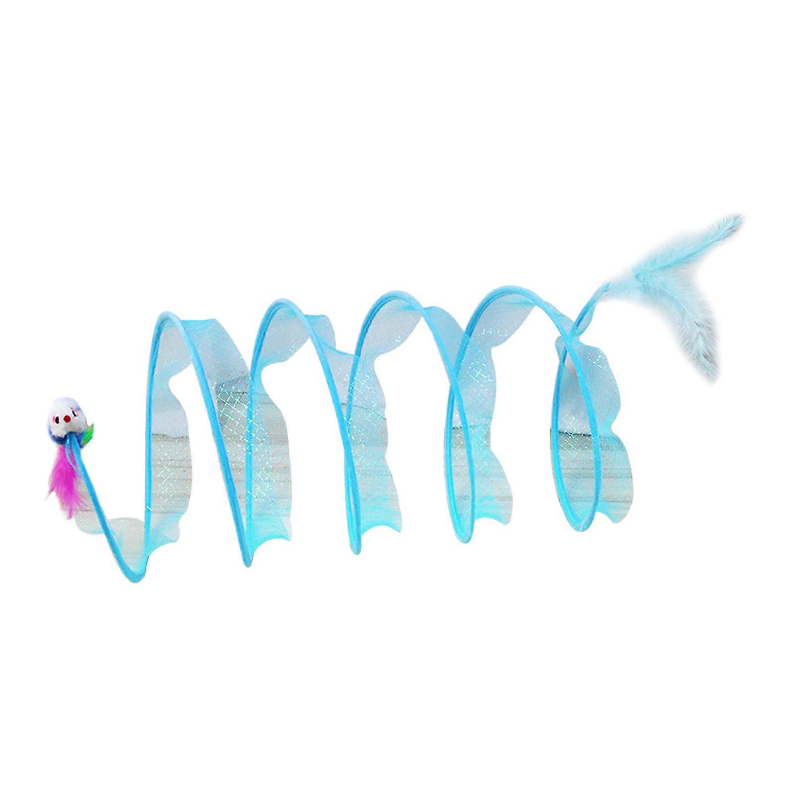 Cat Tunnel Toy Foldable Steel Wire Spiral Self Play Tunnel Interactive Pet-Friendly S-Type Coil Toy Plush Feather Hanging Toys for Indoor Fun Exercise