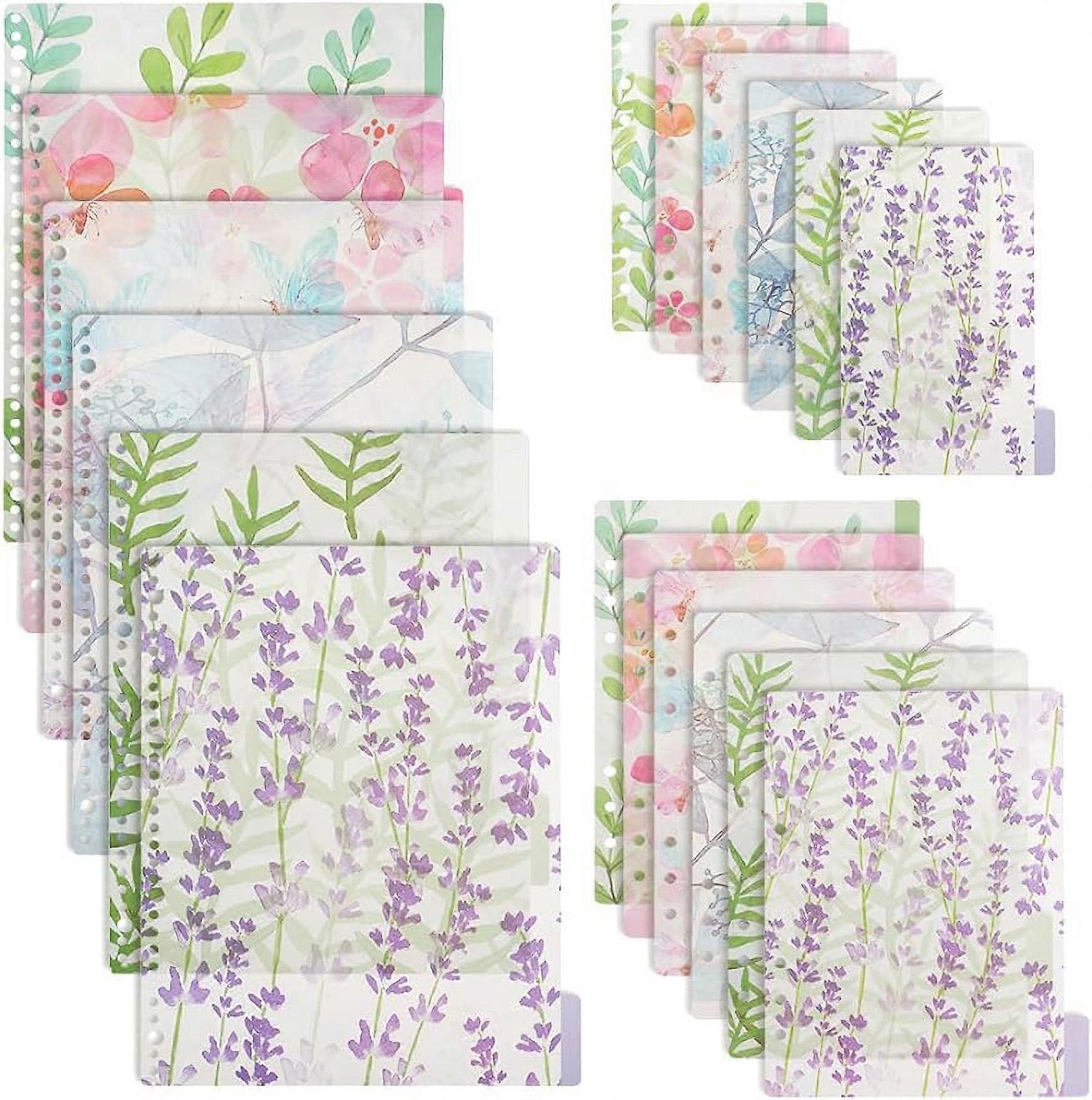 18Pcs 3 Styles Plants Theme Binder Dividers A4/A5/A6 PP Plastic Binder Divider Sheets 6-Hole Binder Index Dividers Flower Leaf Butterfly Divider Tabs 