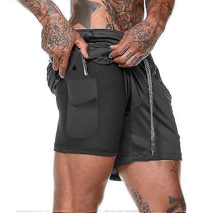 Men's 2 In 1 Workout Running Shorts With Zipper Pockets