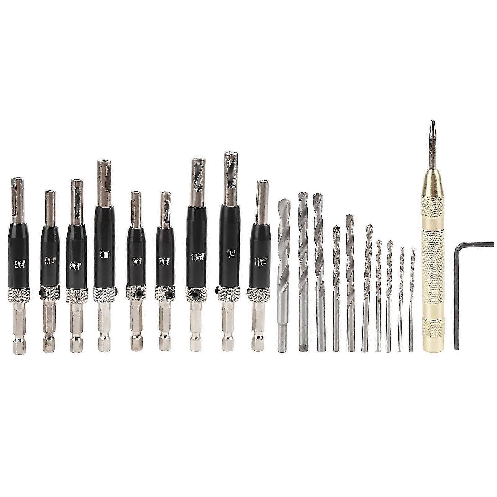 22Pcs Hinge Drill Bit Self Centering Lock Hole Drilling Puncher Tool Set for Window Door