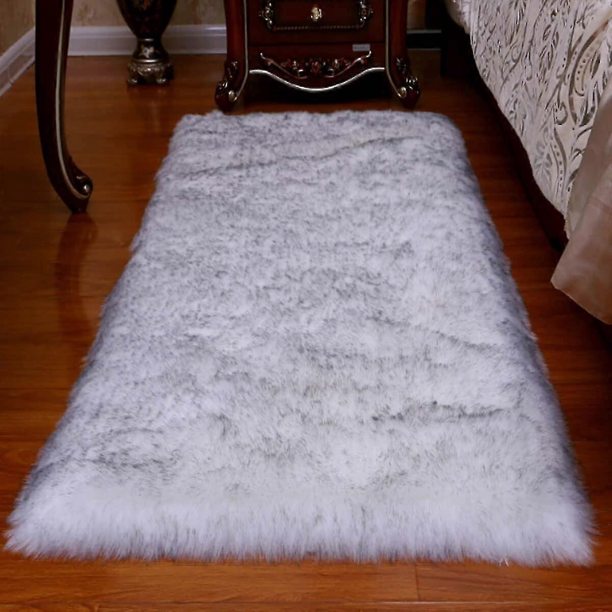 2024 Faux Fur Rug Shaggy Sheepskin Area Small Rug For Bedroom Fuzzy Carpet For Living Room 2x3 Ft, White