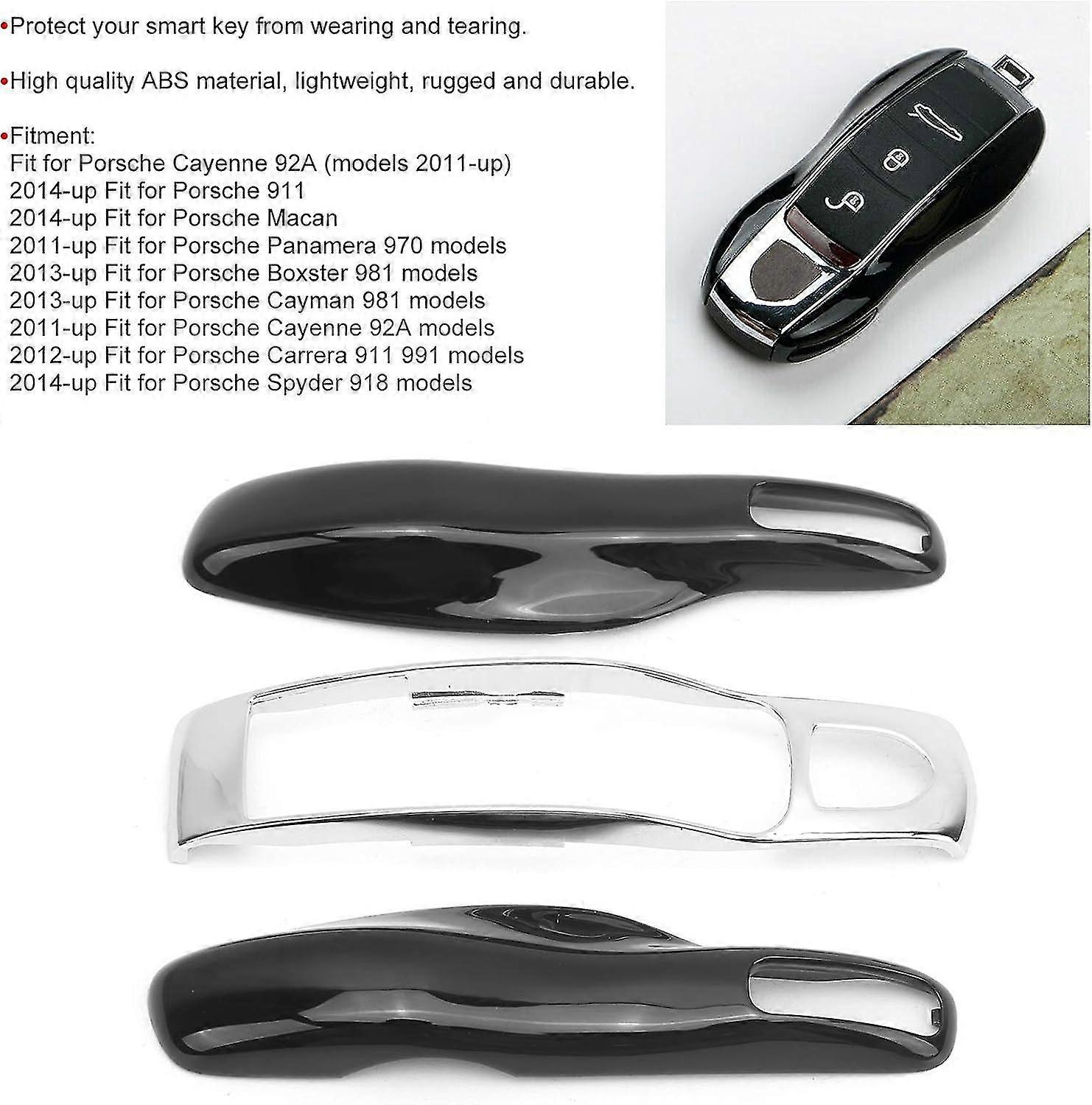 Fydun Key Case Cove Car Remote Key Fob Shell Case Trim Protective Cover Compatible Porsche 911 Panamera Macan Boxster(baked Black + Silver Shell)_sjjy