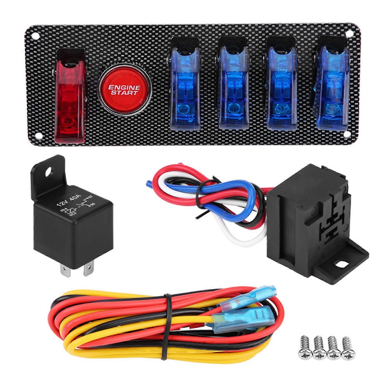 6 in 1 Racing Car Auto Ignition Switch Panel Engine Start Button Control Kit 12V