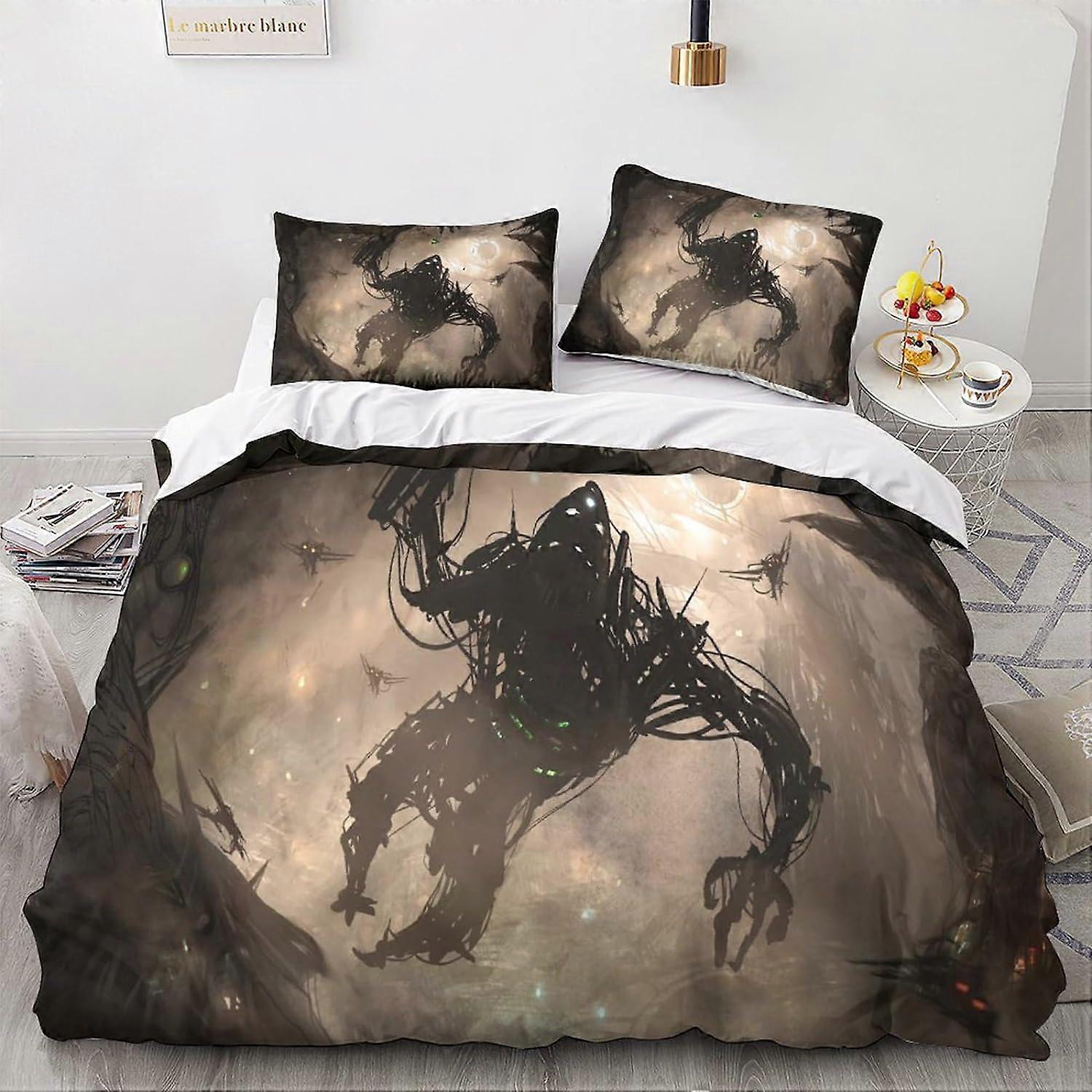 Strange Creatures Printed Bedding Set,Legendary Animals Duvet Cover,Microfiber Bedding Set,Pillowcase with Zipper,Pieces for A 135*200 CM