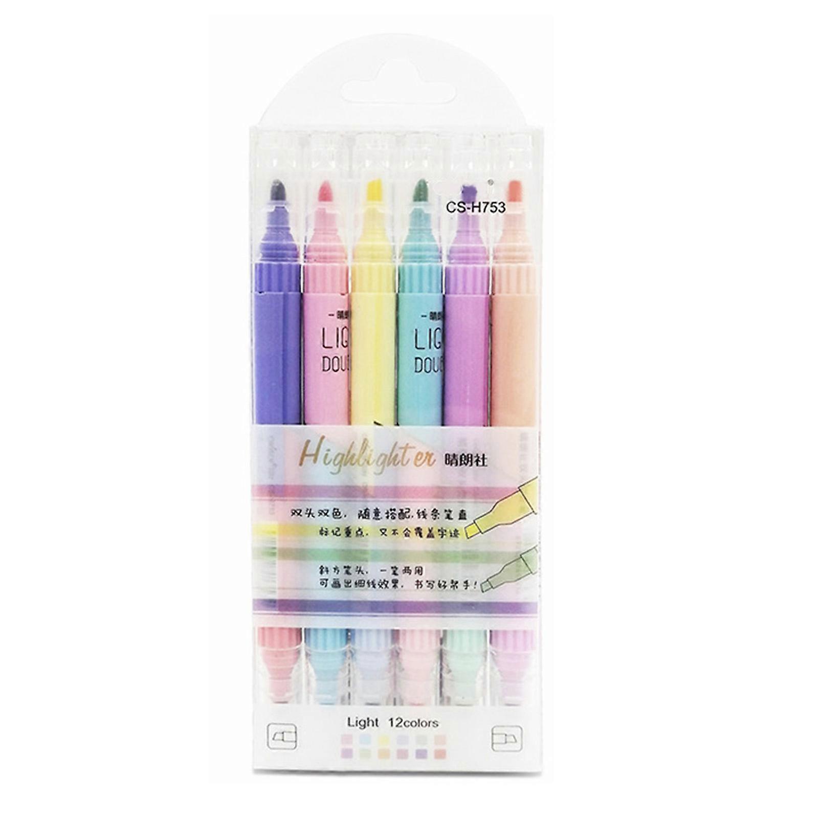 6 Pcs Double Ended Highlighter Macaron Eye Protection Color Fluorescent Colorful Marker Pen