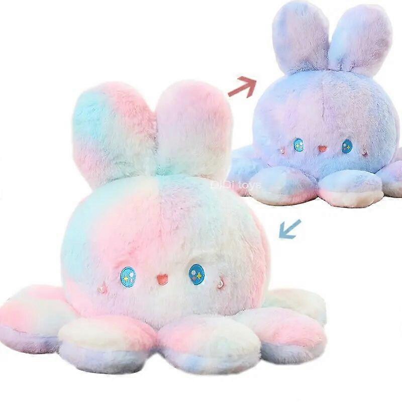 Fluffy Plush Flip Colourful Cosplay Bunny Octopus Plush Toy Double Side Reversed Rabbit Plushie Peluche Doll Baby Cuddly Doll