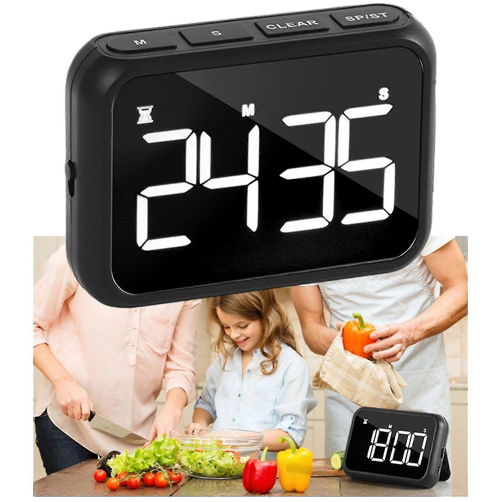 Big Digits Digital Kitchen Timer Count Up Down Rechargeable Multifunction For Pour Over Coffee , White Black