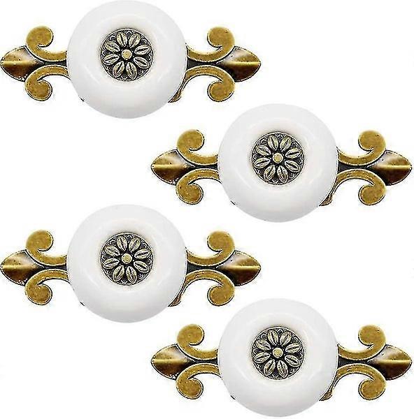 4 Pcs Vintage Ceramic Door Knobs Brass Classic Door Handles White Pull Handle Us