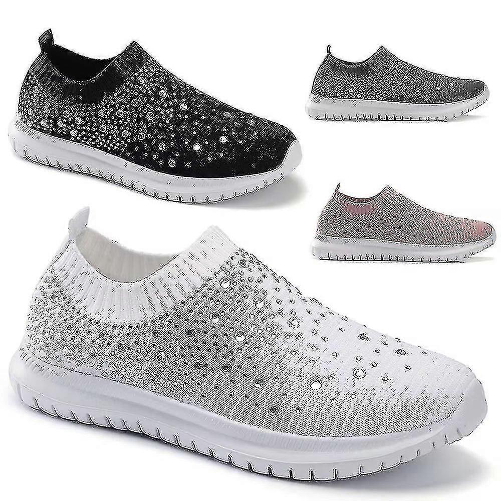 Femmes Dames Baskets Slip On Sock Baskets Sparkly Glitter Casual Shoes Nouveau