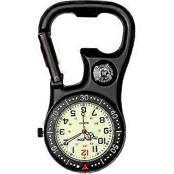 Black Clip-on Carabiner Fob Watch With Compass And Bottle Opener, Pocket Watch For Doctors Nurses Paramedics Chefs