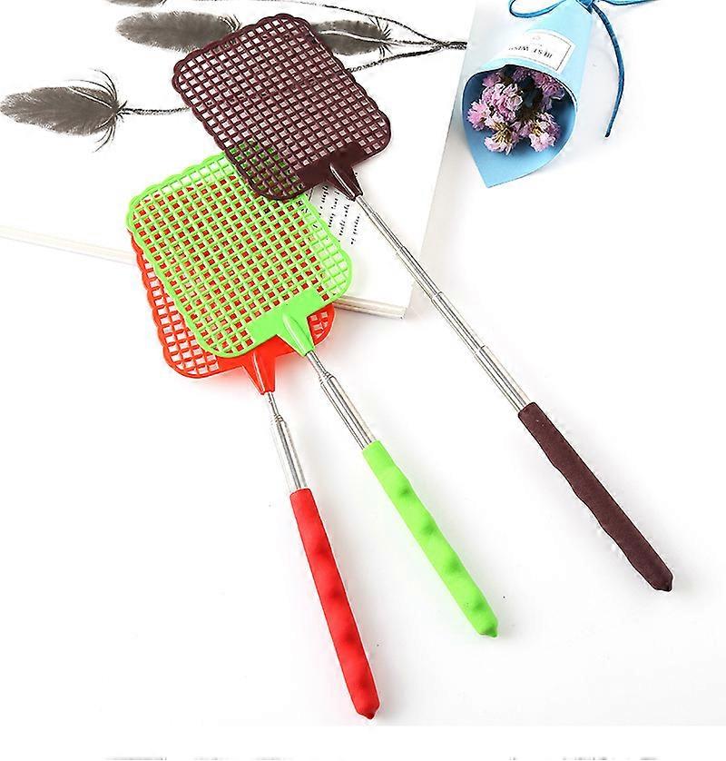 3 Pieces Fly Swatter, Telescopic Handle, Brown, Green, Red