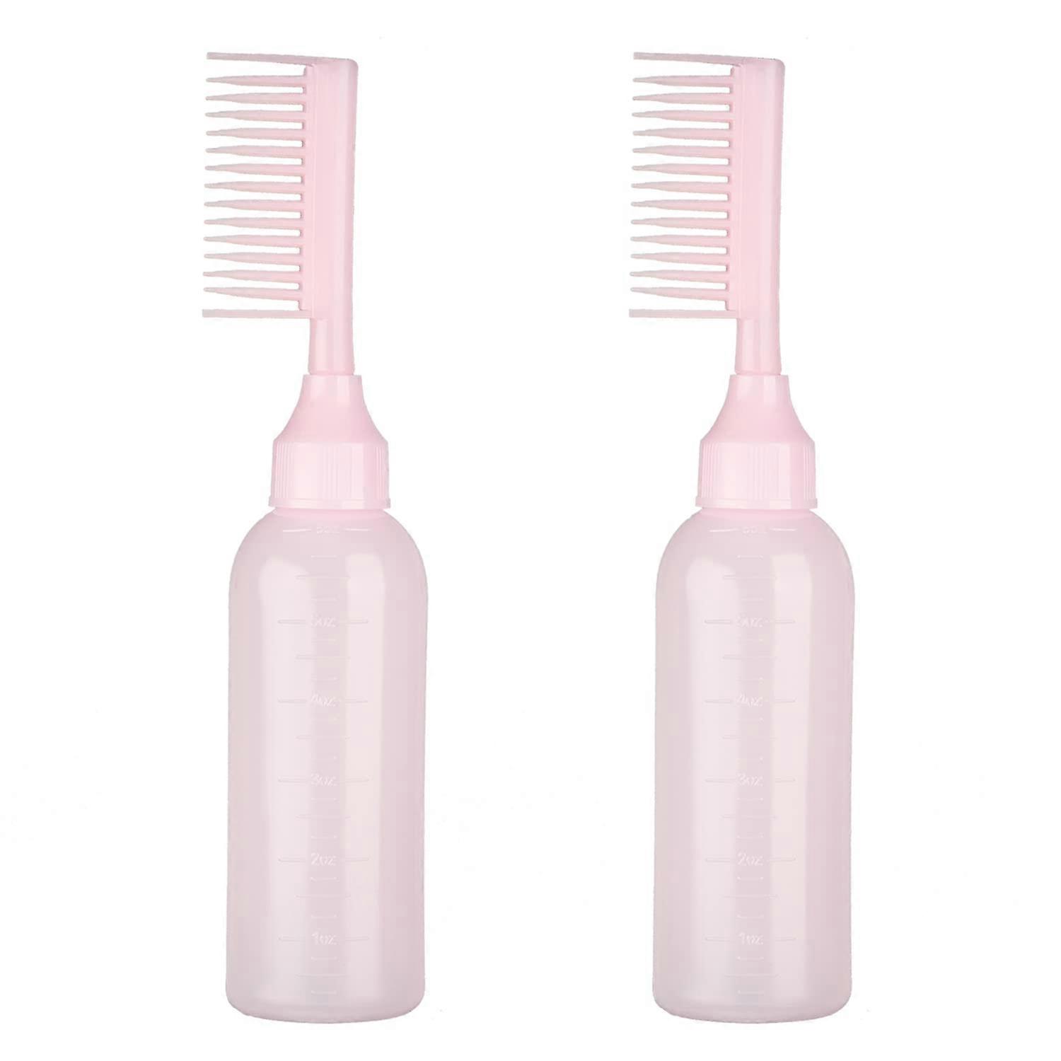 2 Pack Root Comb Applicator Bottle Hair Dye Dispensing Bottle with Scale for Home Salon (Pink)