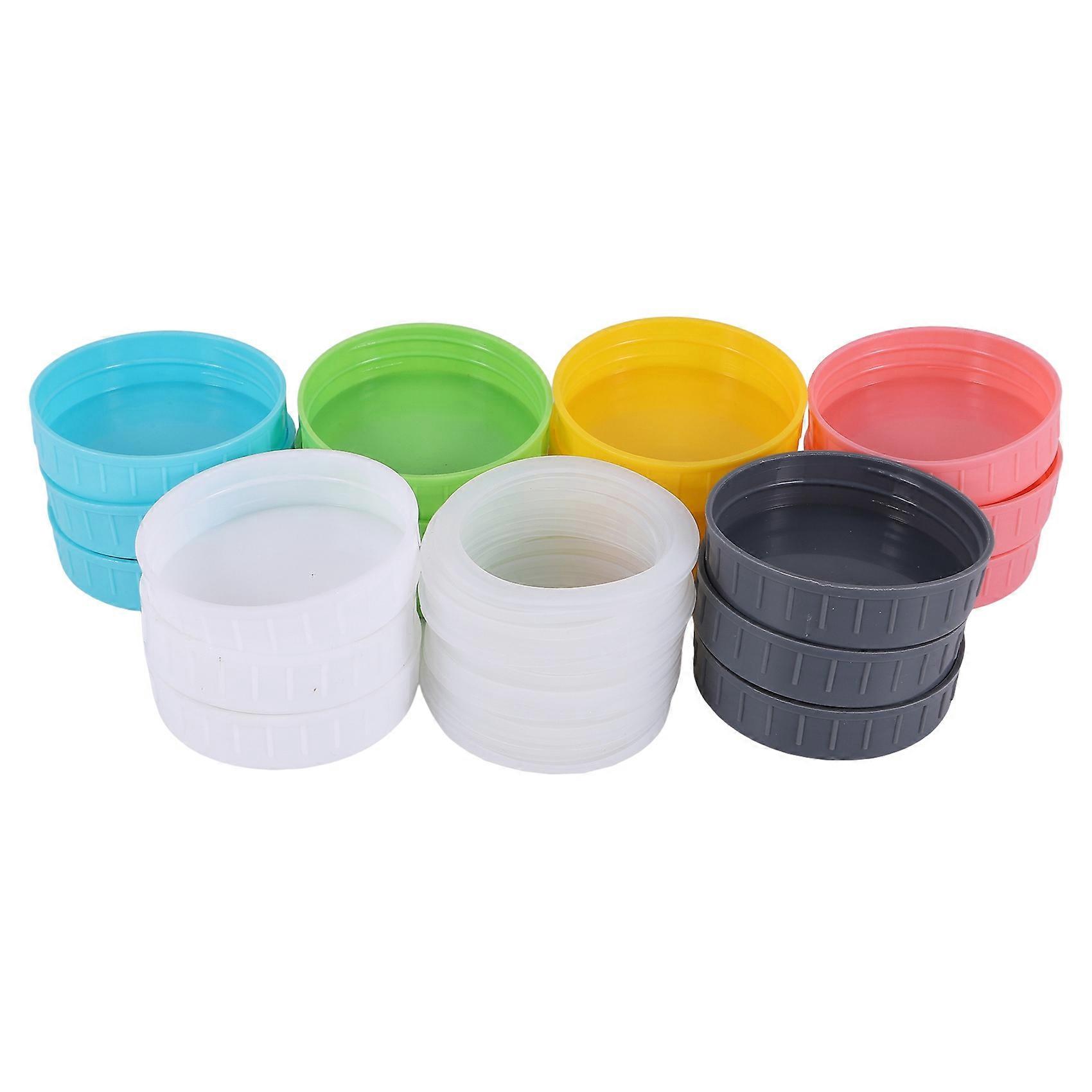 18Pcs Plastic Regular Mouth Jar Lids for Ball, Kerr and More with Rings - Colored Plastic Storage C