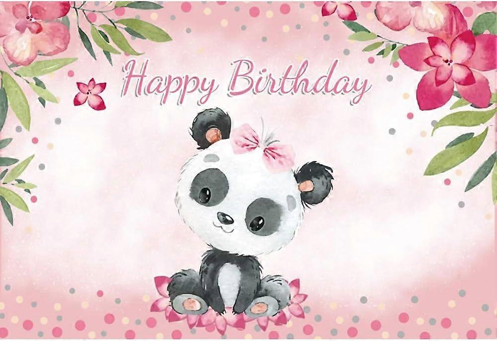 2.2x1.5mかわいい赤ちゃんパンダお誕生日おめでとうピンクの背景の女の子花のパーティーの装飾写真の背景パーティーの写真撮影赤ちゃんの子供の子供たちスタジオの小道具
