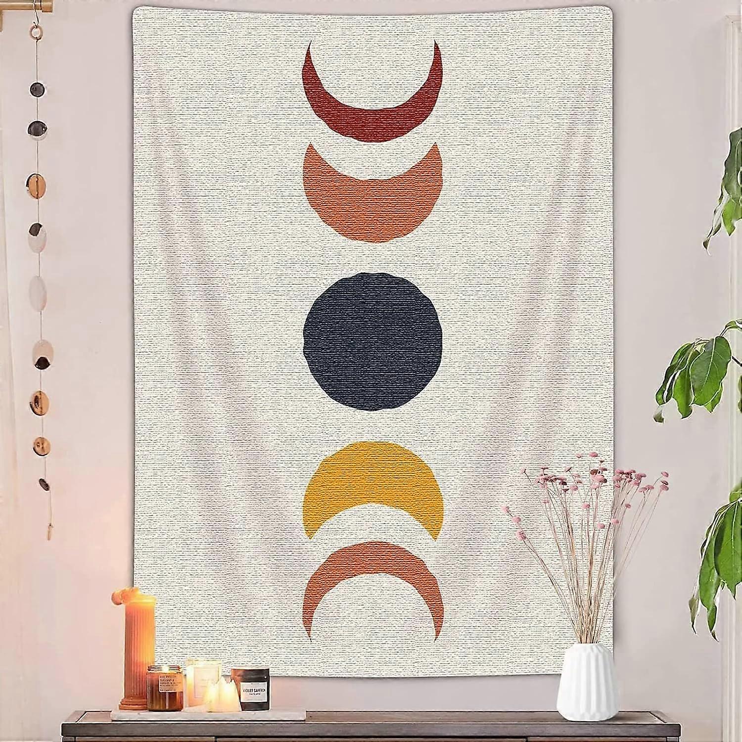 Boho Moon Phase Vertical Tapestry, Vintage Abstract Rainbow Aesthetic Tapestry Wall Hanging for Bedroom, Retro 70s Mid Century Modern Decor Art Tapest