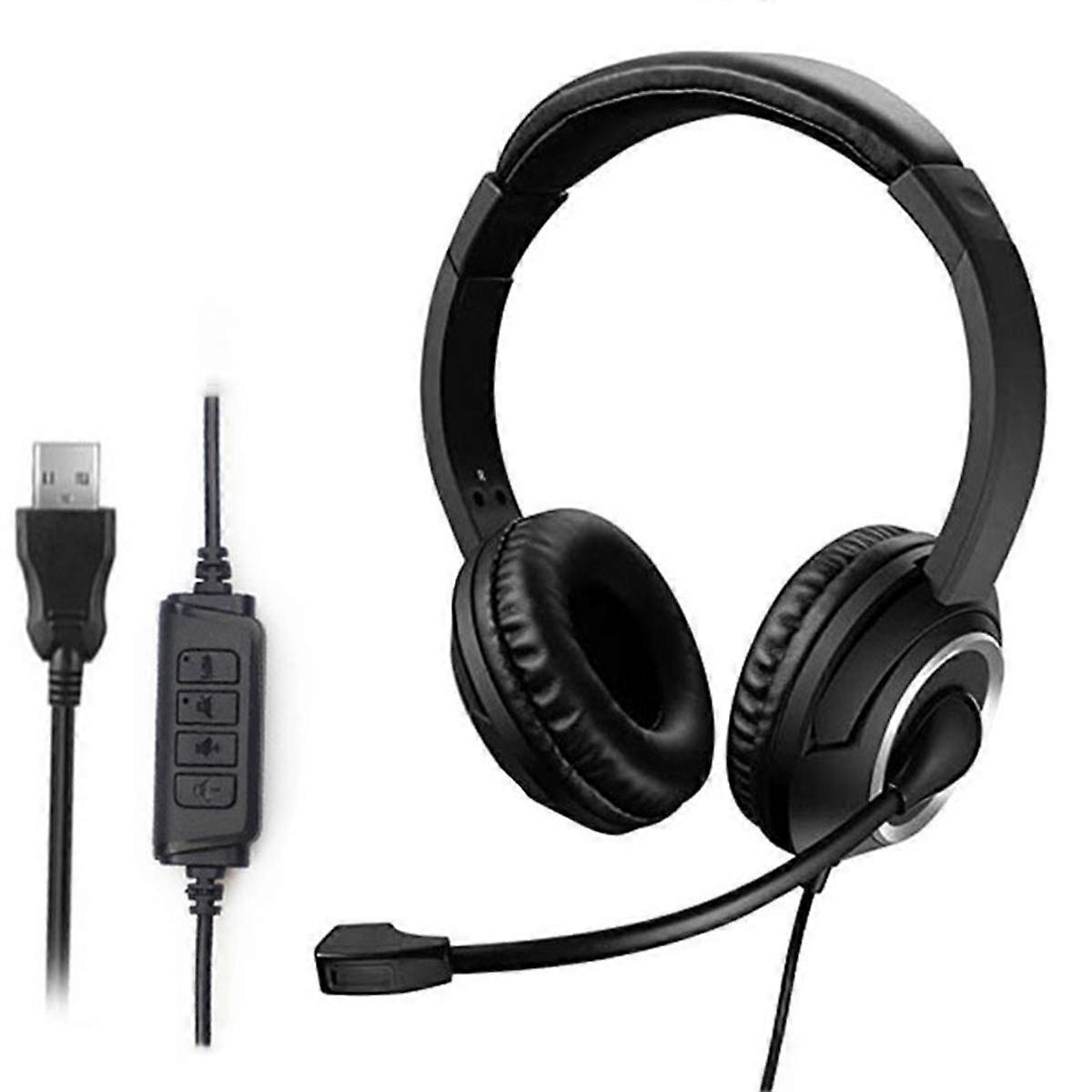 Wired USB Headset Call Center Headset with Microphone Game Noise Canceling Over-Ear Headphones for