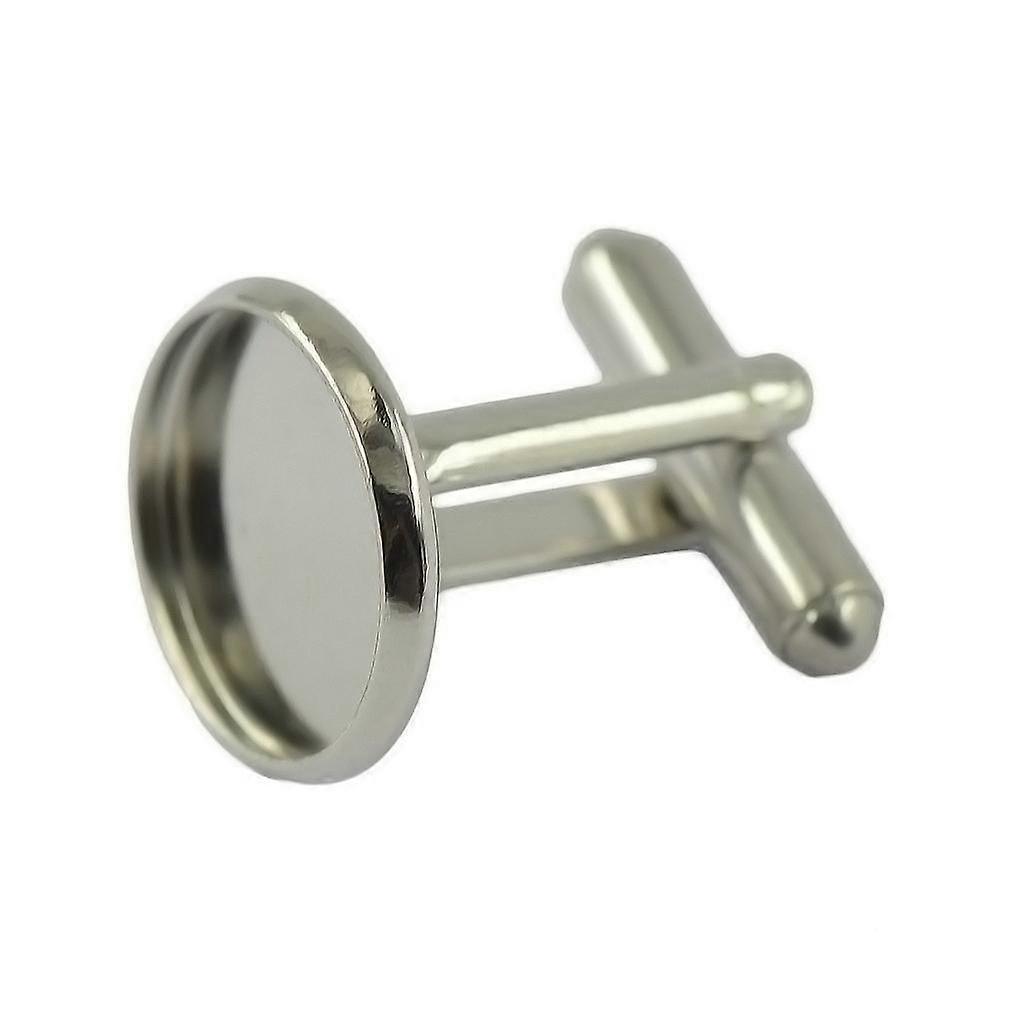 Round Blank Bezel Setting Base Cuff Links DIY Formal Wedding Cufflink Silver
