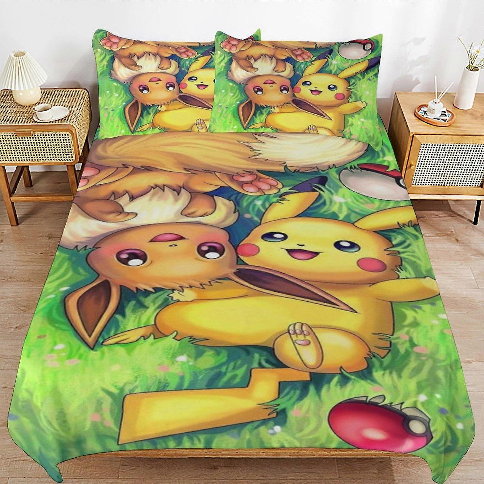 Set di biancheria da letto MV145 Pi-ka-chu Copripiumino da letto Set di biancheria da letto in microfibra Set di trapunte leggere da 3 pezzi stampate in 3D YF145
