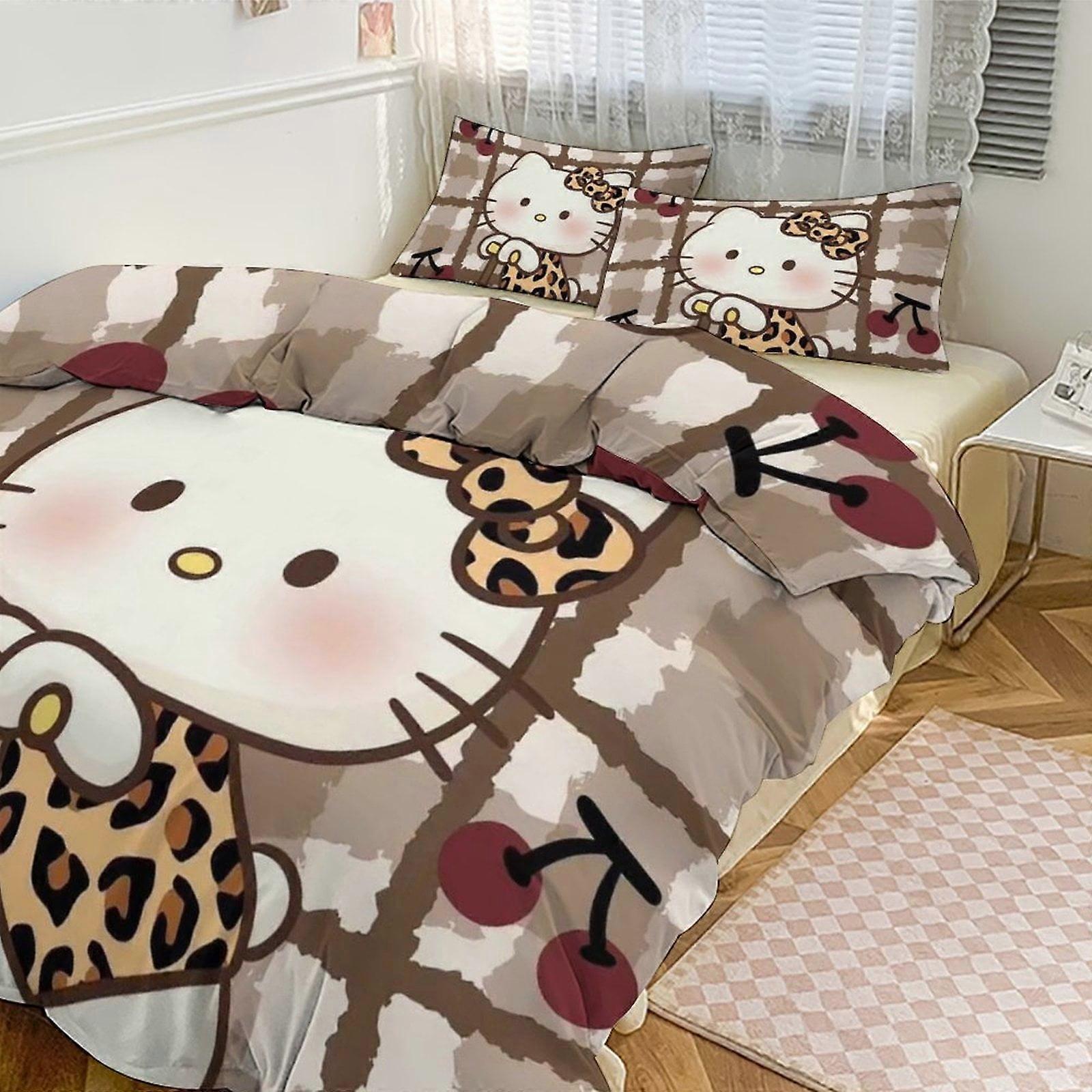 kt409 set di biancheria da letto carino hello kitty per ragazze donne a grandezza naturale 3 pezzi 1 copripiumino e 2 federe-xp tp409