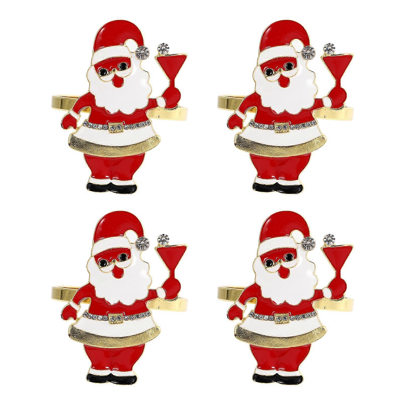 4Pcs Noël Ronds Serviette Boucles Serviette Ronds Serviette Décors de Table (Rouge)