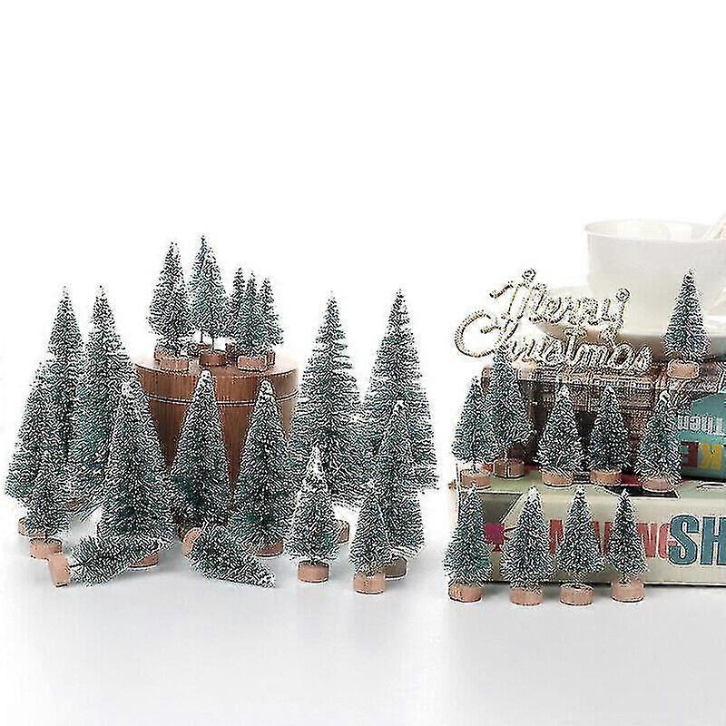 24X Mini Christmas Tree Fake Pine Tree Mini Sisal Bottle Brush Snow Frost Tree