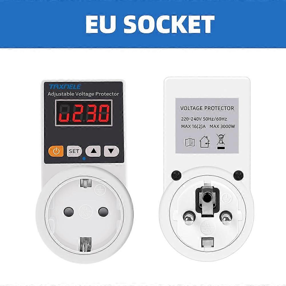 Automatic Voltage Protector Socket AC 220V Adjustable 16A Power Surge Protector EU Plug Socket Voltage Safe Refrigerator Protect Baby Monitors