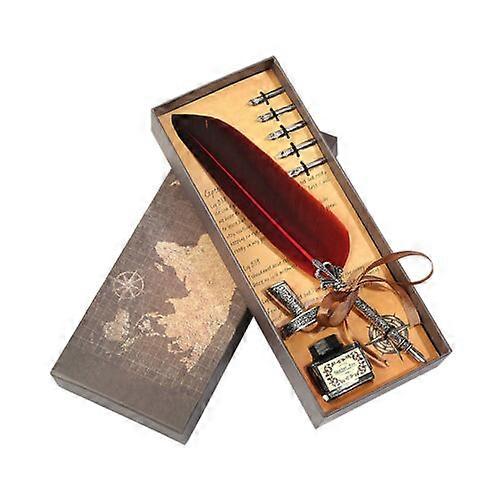 Retro Kalligrafi Fjäder Dopppenna Skriva Bläck Set Brevpapper Quill Fontänpenna