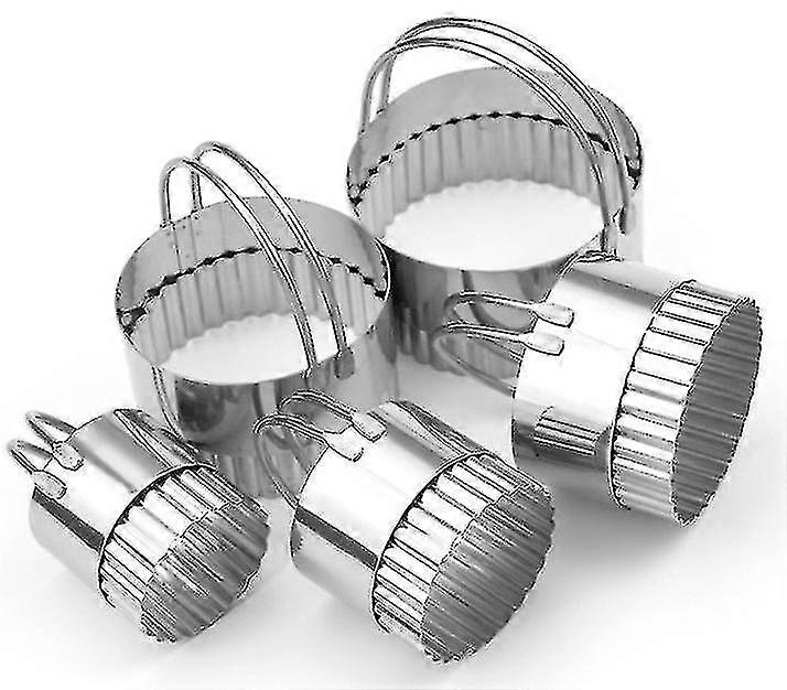5 Pieces Biscuit Cutter Set Wave Round Cookies Cutter With Handle