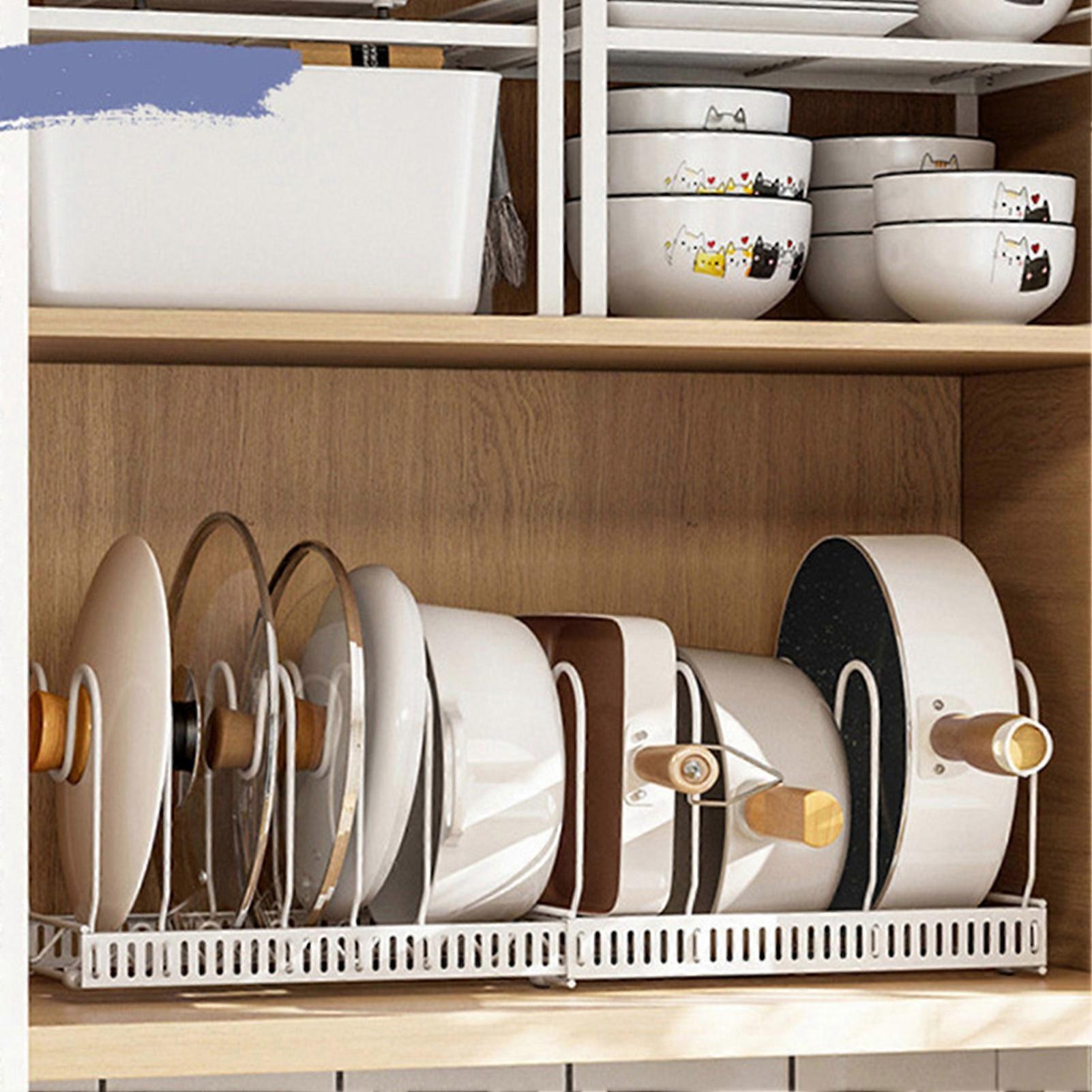 Universal White Iron Retractable Pot Lid Holder Rack Organizer for Multiple Cookware