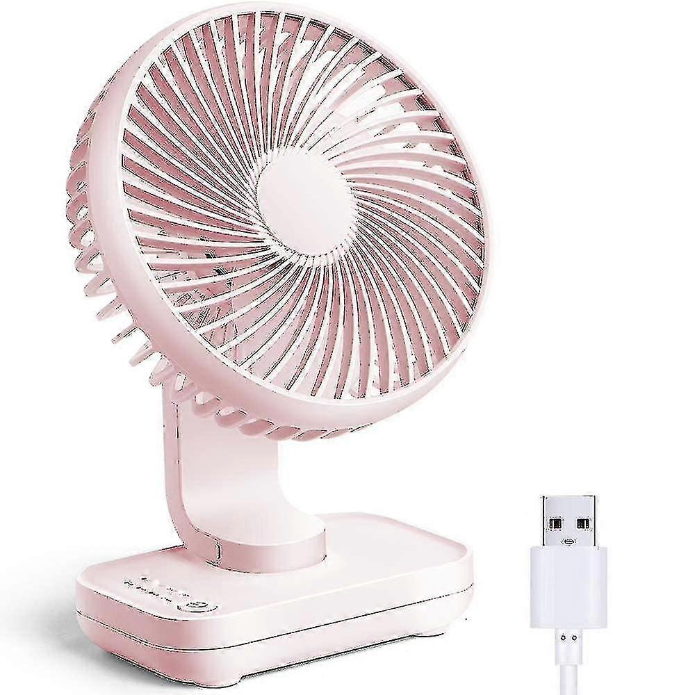 Kleiner Schreibtischventilator, leiser tragbarer Ventilator, wiederaufladbarer batteriebetriebener Ventilator (rosa)