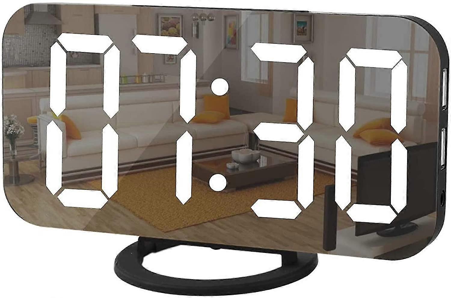 Digital Alarm Clock,mirror Surface Led Electronic Clocks,with Usb Charger,snooze Model