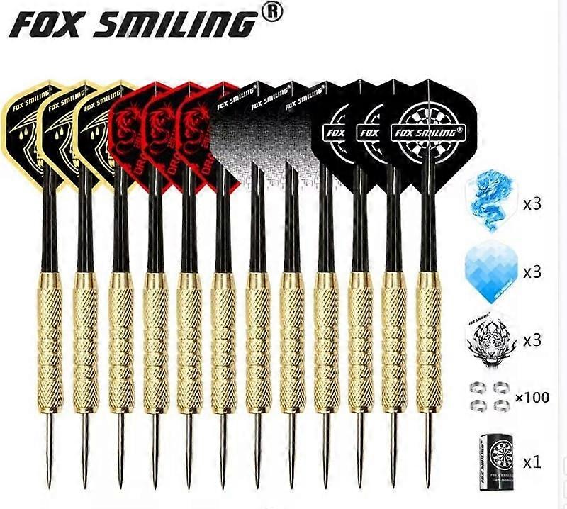 Fox Smiling 12PCS Dardos 18/22/23g Steel Tip Point Darts Professional With Aluminum Nylon Shaft With 9PCS Flights 1PCS sharpenerDart Backboards