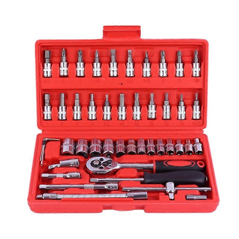 46-Pieces Socket Wrench Quick Car Repair Ratchet Screwdriver Combination Tools