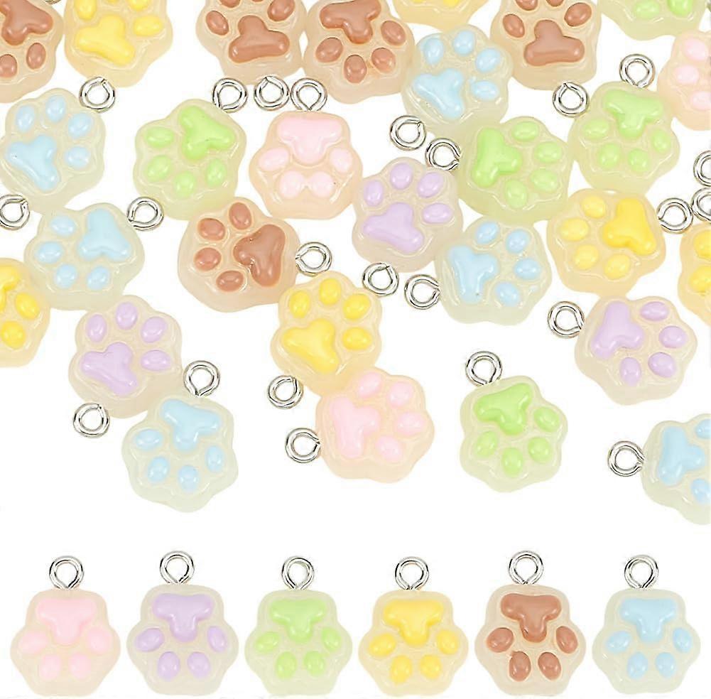 48Pcs 8 Colors Translucent Resin Paw Print Pendants Cat Claw Charms with Platinum Plated Iron Loops Mixed Color 16x12.5x5.5mm Hole: 2mm 6pcs/color