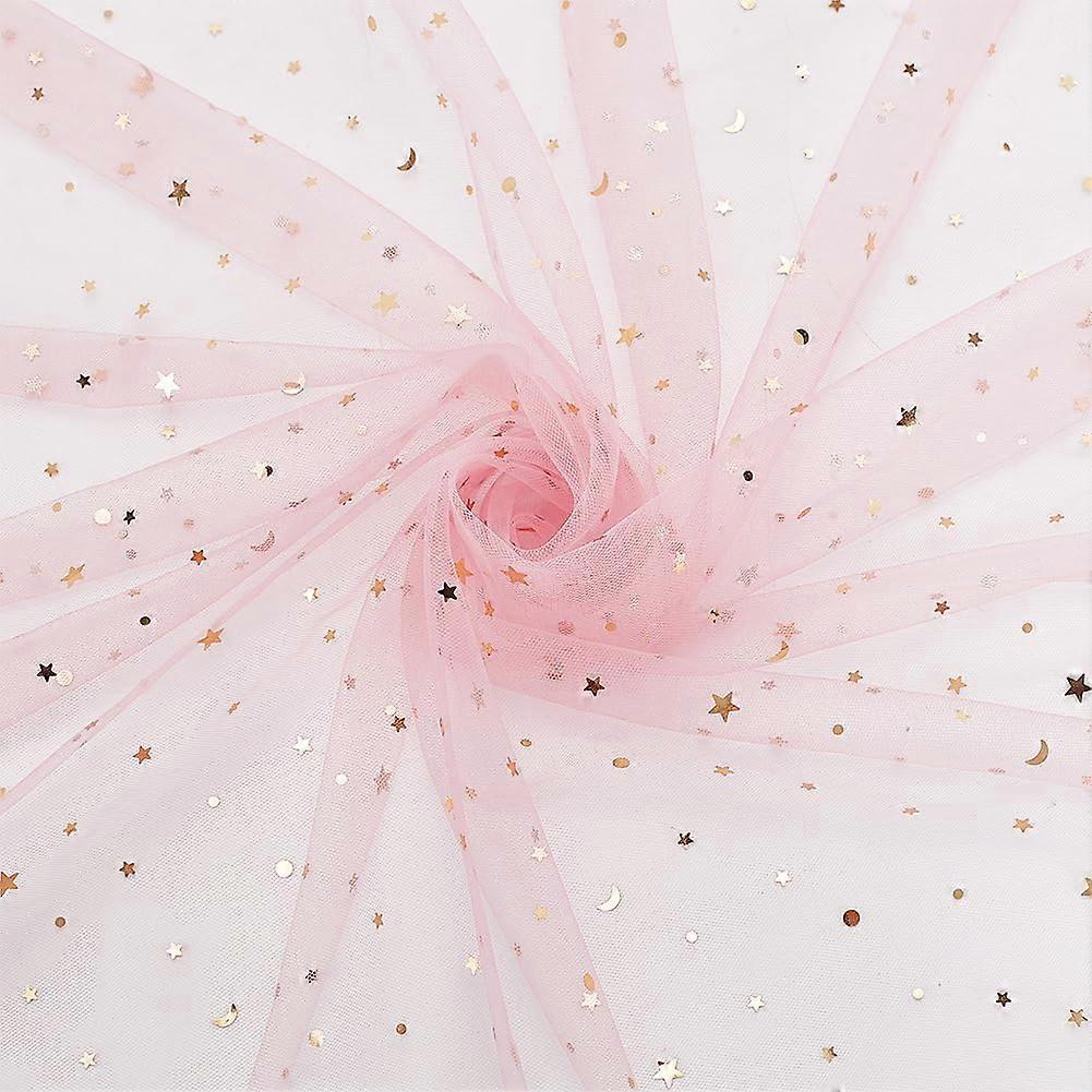 Star & Moon Pattern Polyester Mesh Fabrics for Costume Making Accessories Pink 150x0.01cm