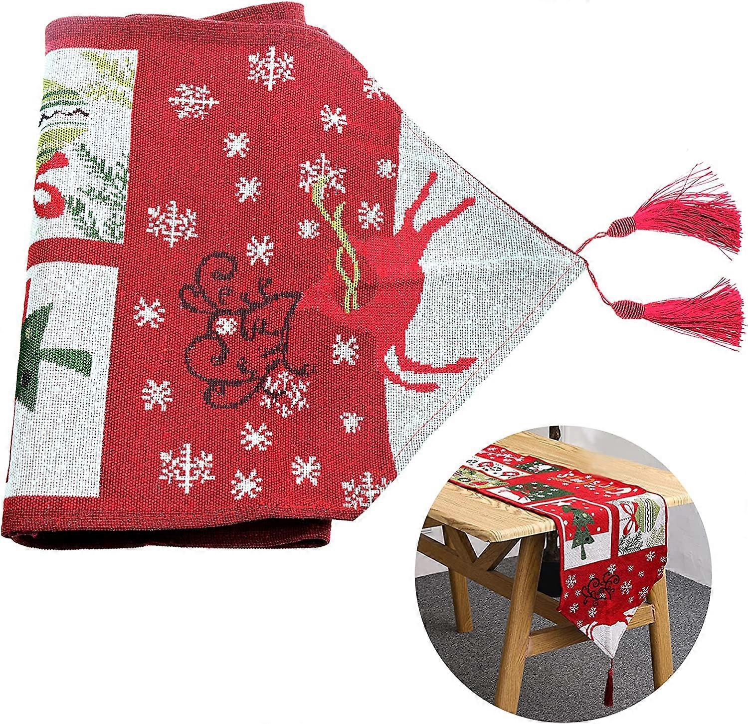 Christmas Table Runner, Xmas Table Cloth Decorations, Xmas Dinner Tablecloth Cover Rectangular