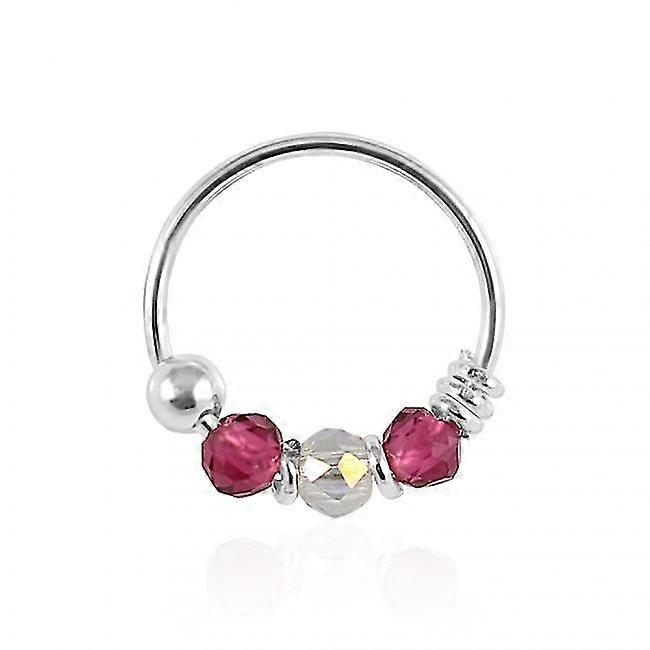 925 Sterling Silver Clear e Hot Pink Bead Nose Hoop Ring
