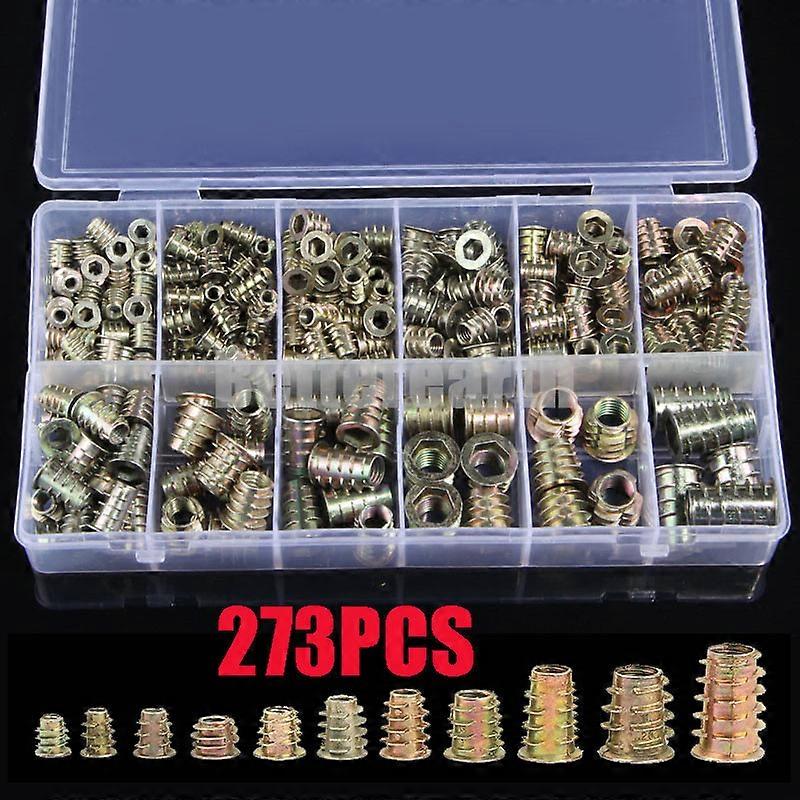 273PCS  M4 M5 M6 M8 M10  Flanged Hex Drive Head Furniture Nuts Zinc Alloyl Thread For Wood Insert Nut Assortment Kit