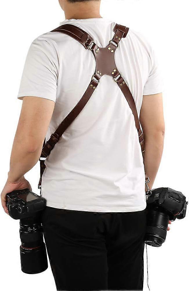 Double Camera Strap, Camera Strap for Two Cameras, Adjustable Leather Double Camera Harness