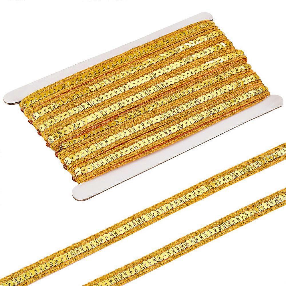 10M Ployester Elastic Sequin Trimmings 1-Row Paillette Trims Costume Embellishments Flat Round Gold 13x0.8mm