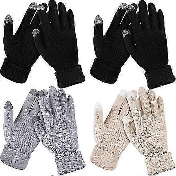 4 par kvinders vinter touch screen handsker, sort, grå, abrikos