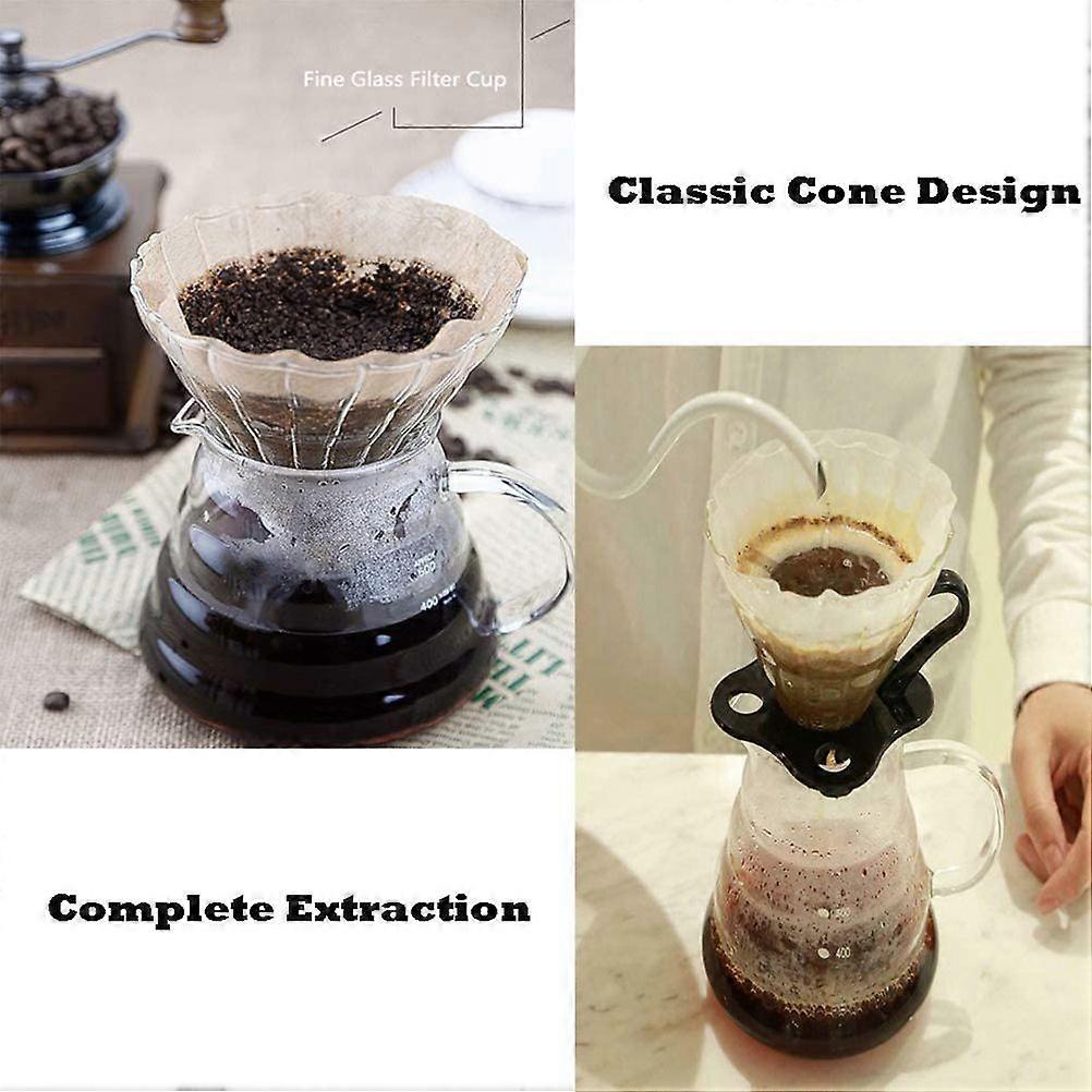 Glass Dripper Coffee Funnel Dripper Thickened Glass Coffee Cone Brewer Filter with Removable Base