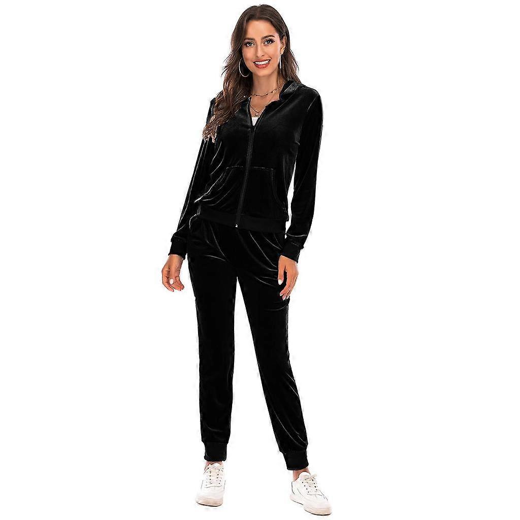 Women's Velvet Velour Super Soft Stretch Lounge Jacket Top and Bottom Set with Relaxed Zip Up Hoody and Jogger Sports Tracksuit