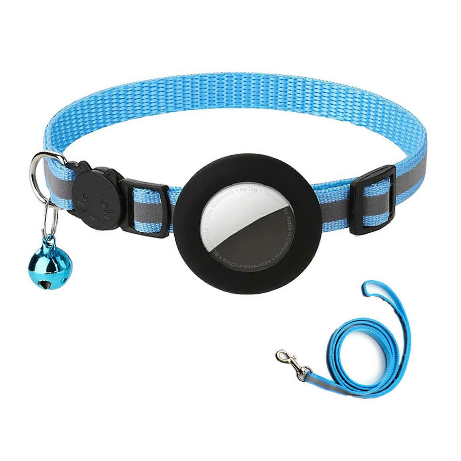 Reflective Cats Collar with Waterproof Holder Adjust Pet Tracker Collar with Leash Breakaway Safety Collar sky blue