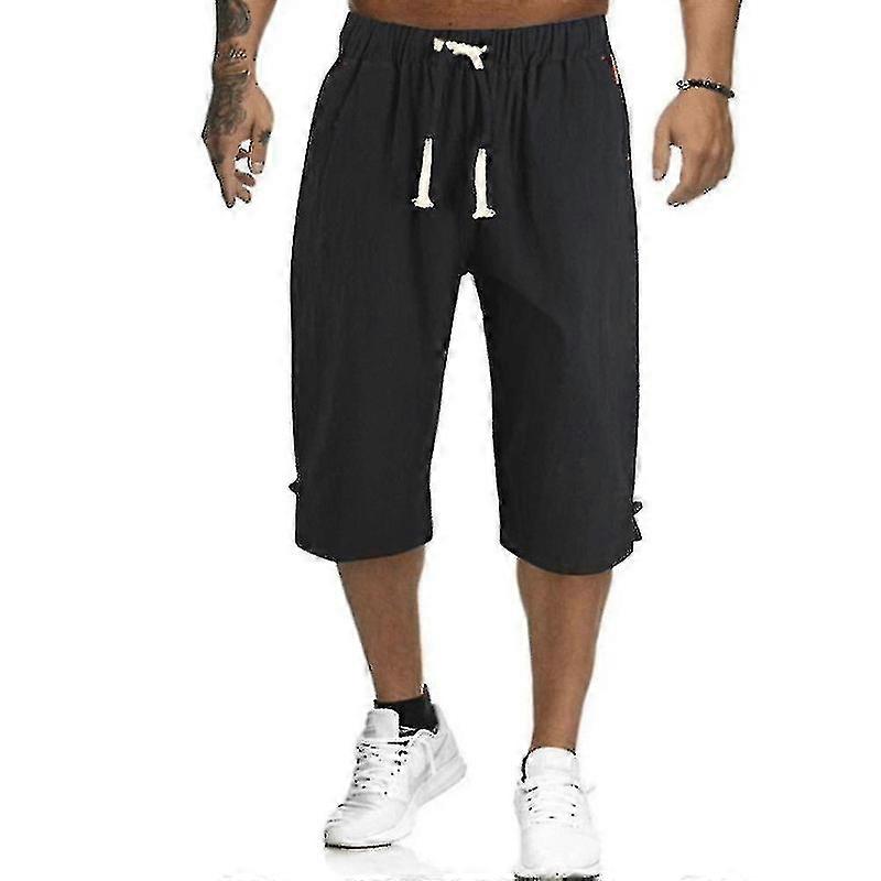 Mænd Sommer Linned Look Capri Bukser Afslappet Elastisk Talje 3/4 Længde Bukser Plus Størrelse-