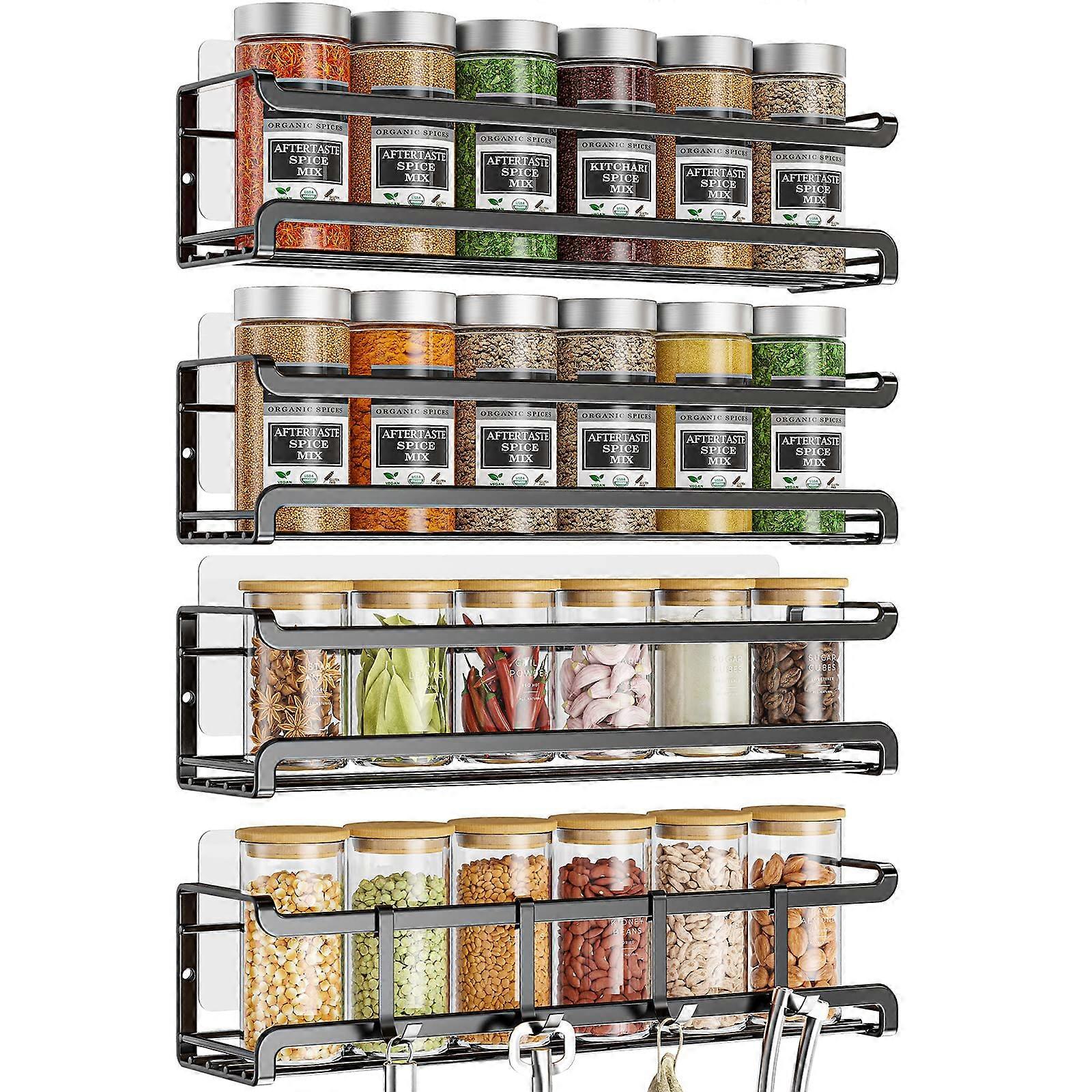 4 Pack Wall Mounted Spice Rack Organizer for Kitchen Space-Saving Storage
