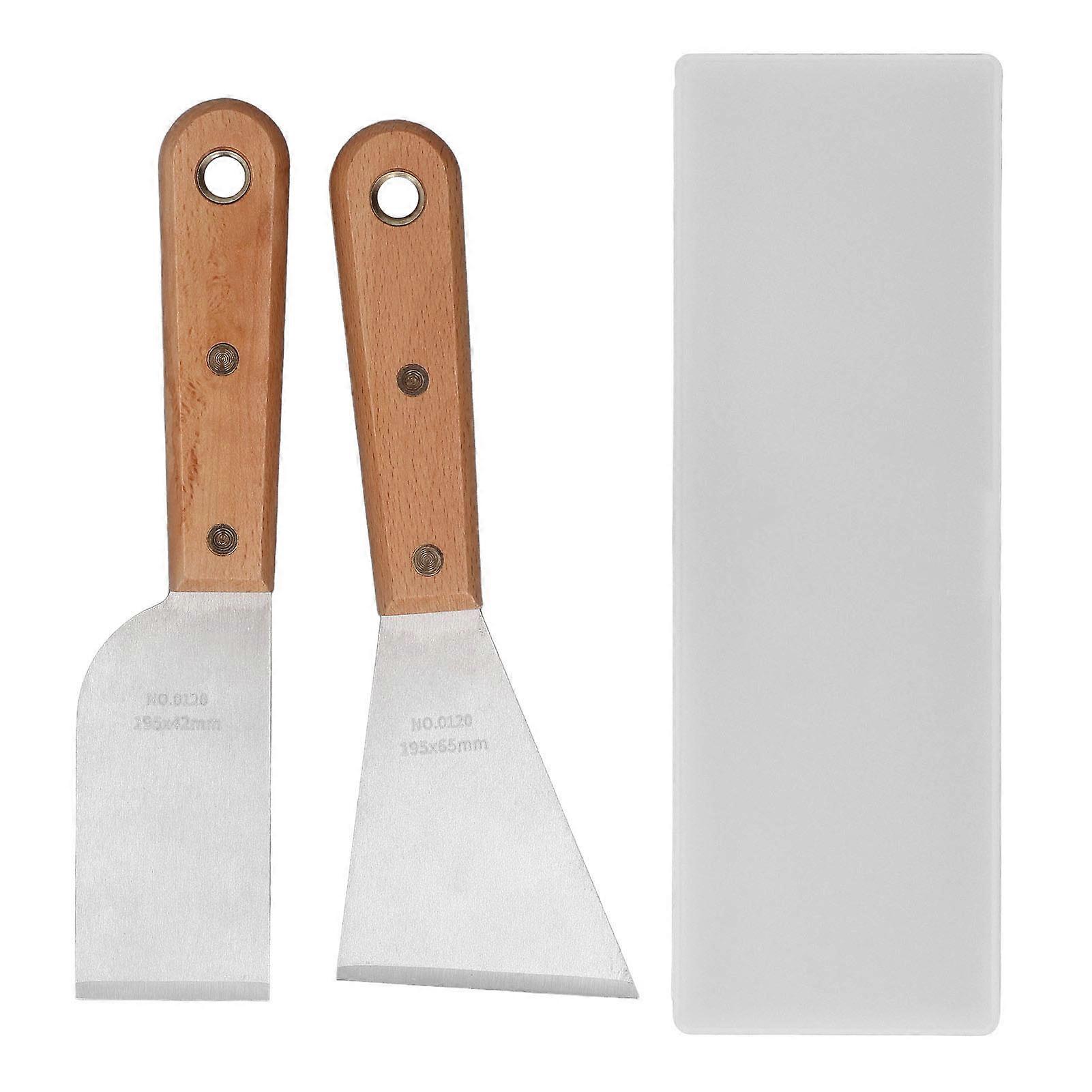 2Pcs Putty Scraper Stainless Steel Paint Scraper Set with Wood Handle Engraving Spackle Drywall Repairs Spreading Tools